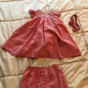 3 piece strawberry smocked outfit